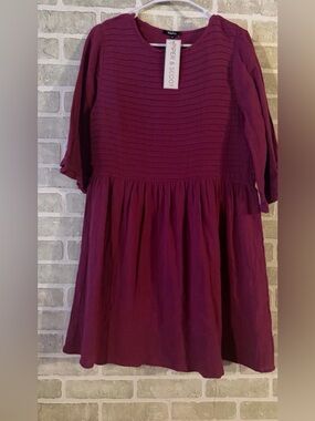 Piper And Scoot Roly Poly Darwin Peasant Sleeve Dress In Magenta Size Small